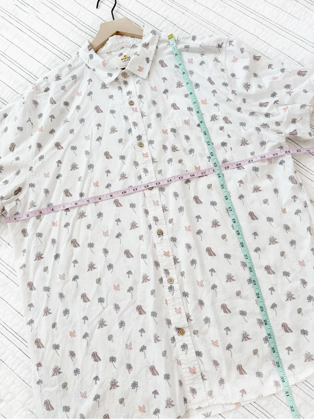 Marine Layer Trippy Icon Casual Button Down Shirt Soft White size XX Large